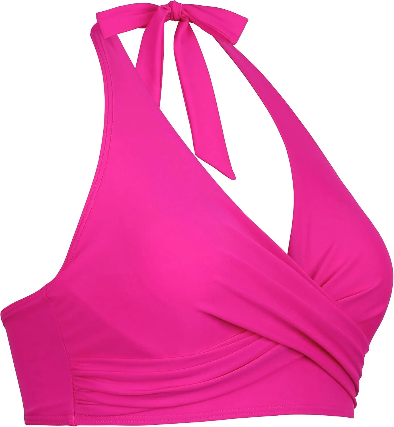 Hilor Women's Underwire Bikini Tops Halter V Neck Bathing Suit Top Swimsuit Push Up Twist Front Swim Top Only