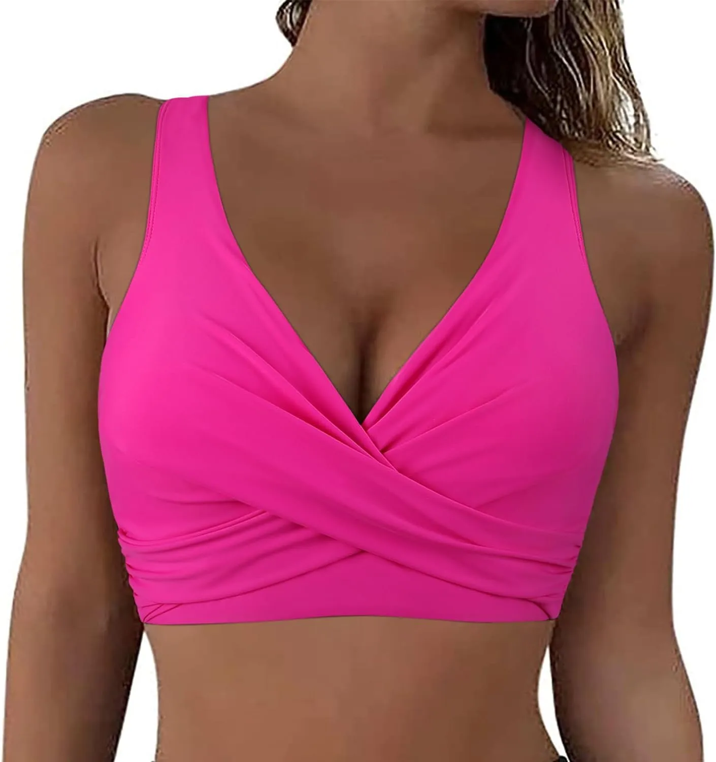 Hilor Women's Underwire Bikini Tops Push Up Criss Cross Swim Top Swimsuit Sexy V Neck Bikini Bathing Suit Top Only
