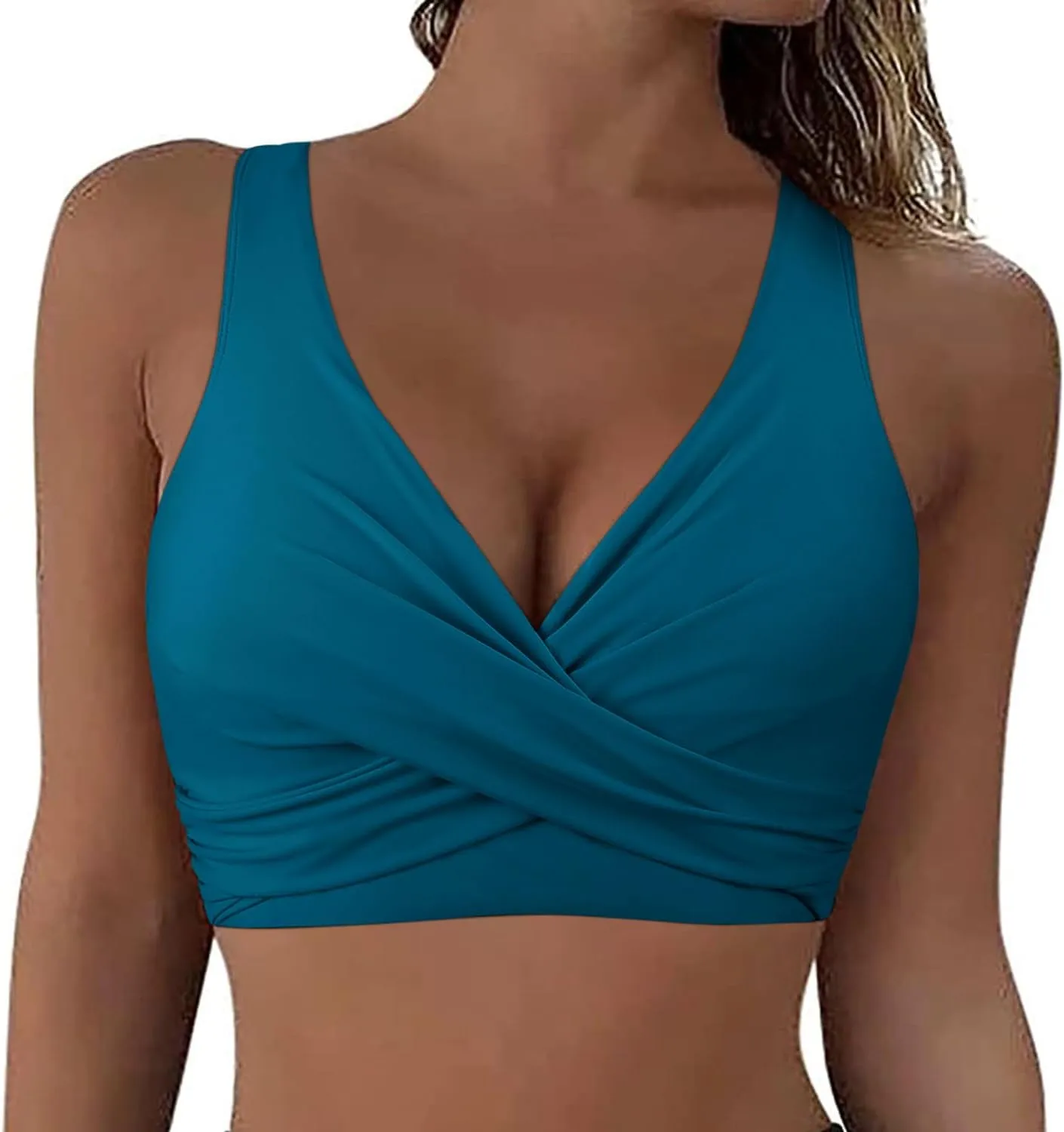 Hilor Women's Underwire Bikini Tops Push Up Criss Cross Swim Top Swimsuit Sexy V Neck Bikini Bathing Suit Top Only