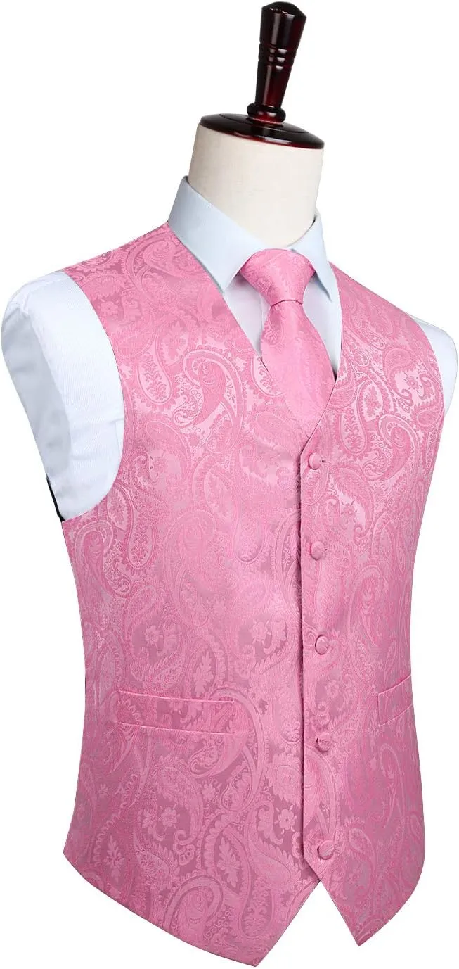 HISDERN Men's Vest Tie Set Paisley Floral Jacquard Necktie Pocket Square 3PCS Waistcoat for Suit or Tuxedo Wedding Party