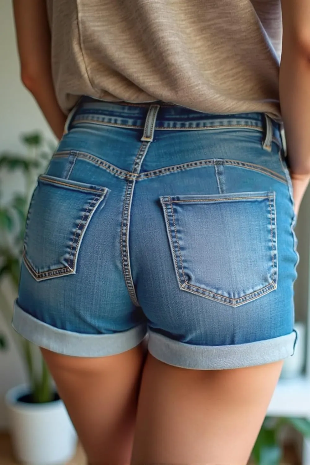 HOCAIES Women's Juniors Mid Rise Jean Shorts Folded Hem Denim Shorts for Women