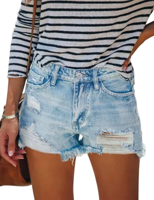 HOCAIES Women's Juniors Mid Rise Jean Shorts Folded Hem Denim Shorts for Women