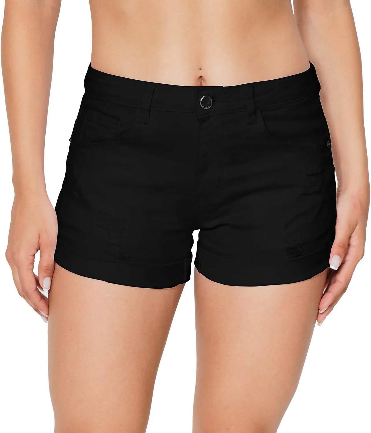 HOCAIES Women's Juniors Mid Rise Jean Shorts Folded Hem Denim Shorts for Women