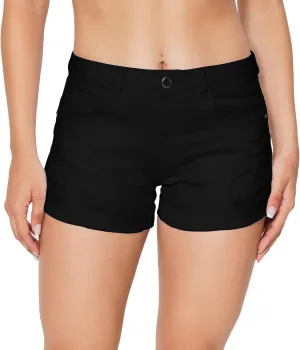 HOCAIES Women's Juniors Mid Rise Jean Shorts Folded Hem Denim Shorts for Women