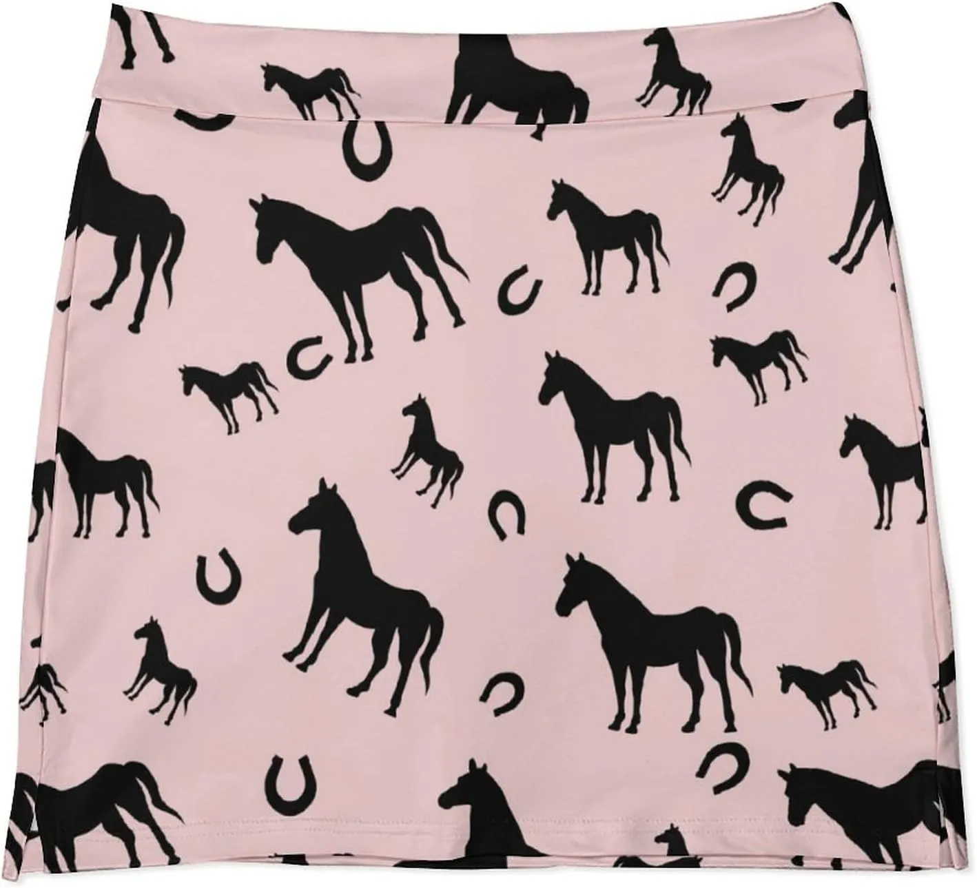 Horse and Horseshoe Animals Women's Mini Tennis Skirt with Shorts Underneath Athletic Workout Cute Skorts