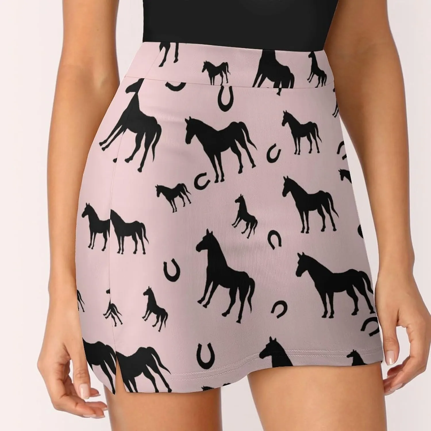Horse and Horseshoe Animals Women's Mini Tennis Skirt with Shorts Underneath Athletic Workout Cute Skorts