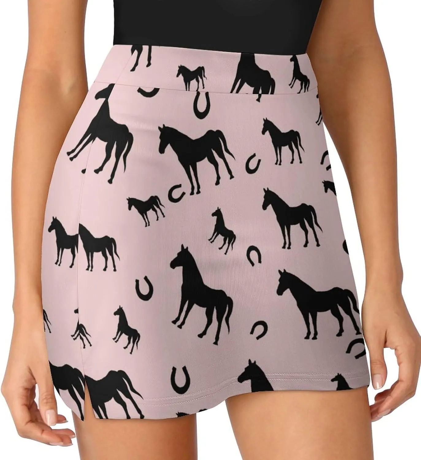 Horse and Horseshoe Animals Women's Mini Tennis Skirt with Shorts Underneath Athletic Workout Cute Skorts