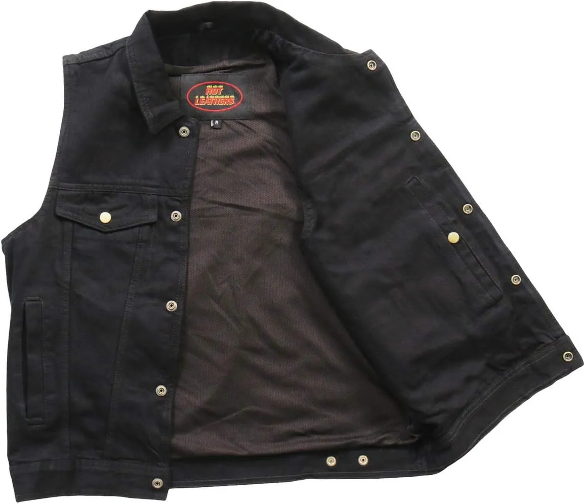 Hot Leathers Men's Standard Denim Biker Vests, Vsm6002-black
