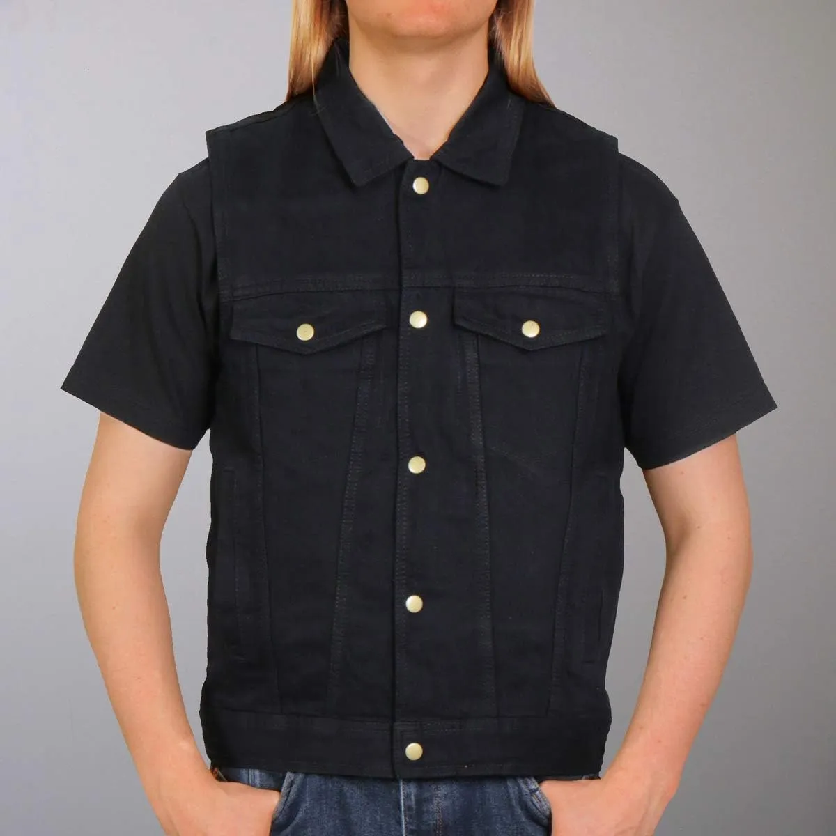 Hot Leathers Men's Standard Denim Biker Vests, Vsm6002-black