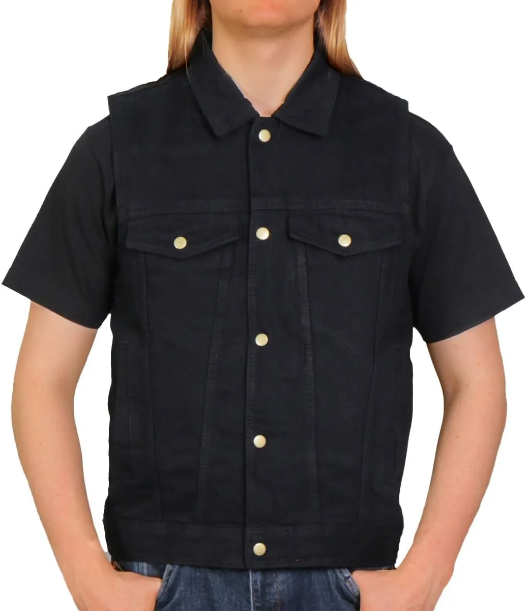 Hot Leathers Men's Standard Denim Biker Vests, Vsm6002-black