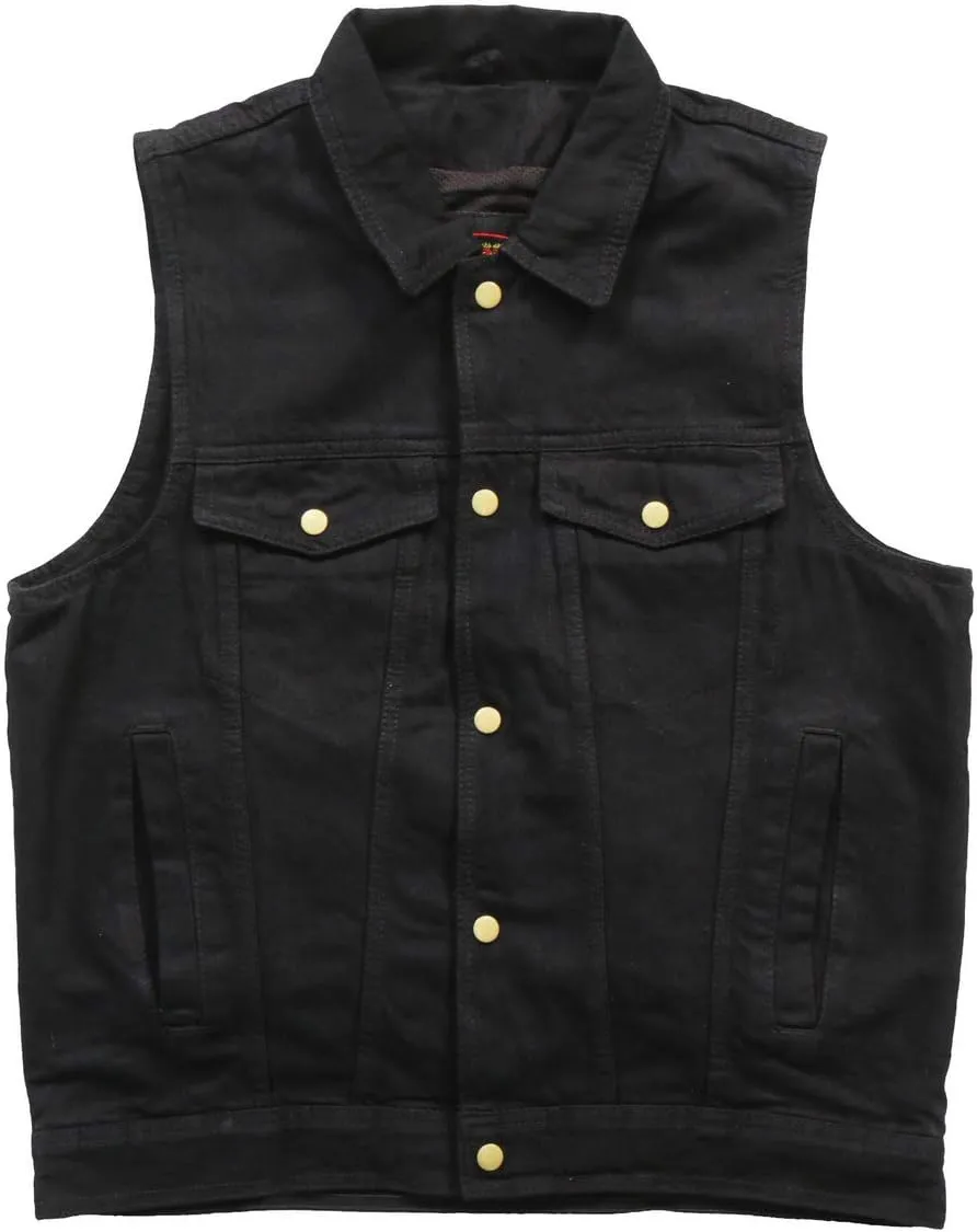 Hot Leathers Men's Standard Denim Biker Vests, Vsm6002-black