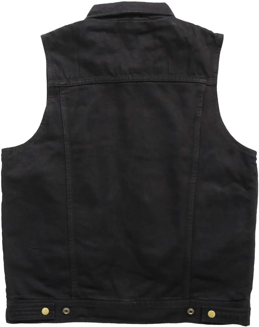 Hot Leathers Men's Standard Denim Biker Vests, Vsm6002-black