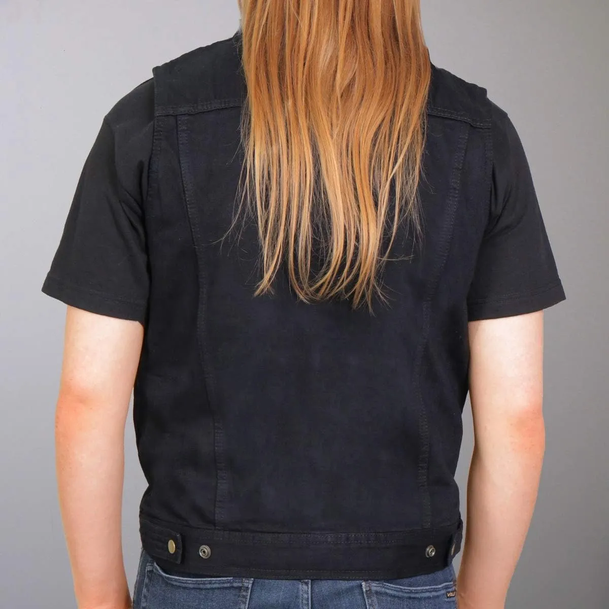 Hot Leathers Men's Standard Denim Biker Vests, Vsm6002-black