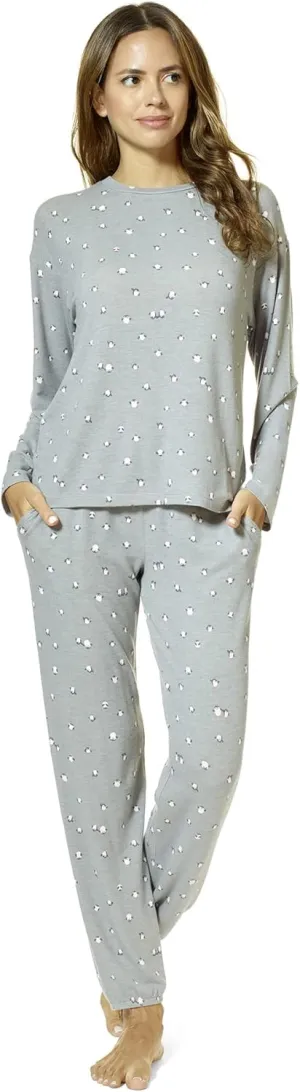 HUE Women's Long Sleeve Tee and Jogger Pant 2 Piece Pajama Set