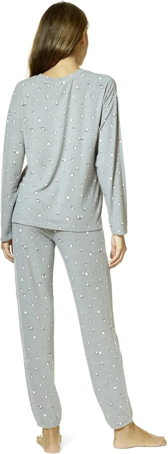 HUE Women's Long Sleeve Tee and Jogger Pant 2 Piece Pajama Set