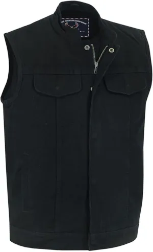 Hugger Mens Black Denim Motorcycle Vests Bikers Club Vest with Concealed Carry Pockets & Hidden Zipper