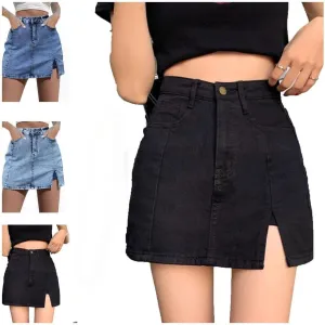 Jean Skorts for Woman,High Waisted Casual Stretchy Denim Skirt,Side Slit Trendy Summer Jean Skirt with Shorts Underneath