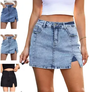 Jean Skorts for Woman,High Waisted Casual Stretchy Denim Skirt,Side Slit Trendy Summer Jean Skirt with Shorts Underneath