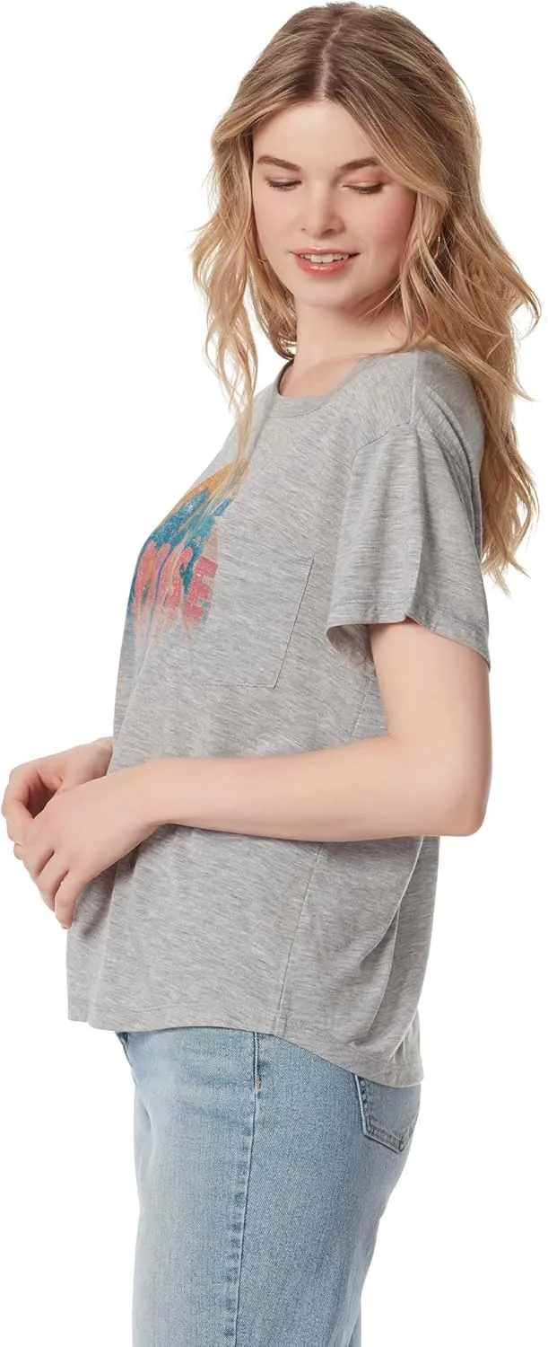Jessica Simpson Women's Harlow Crew Neck Single Chest Pocket Tee Shirt Standard