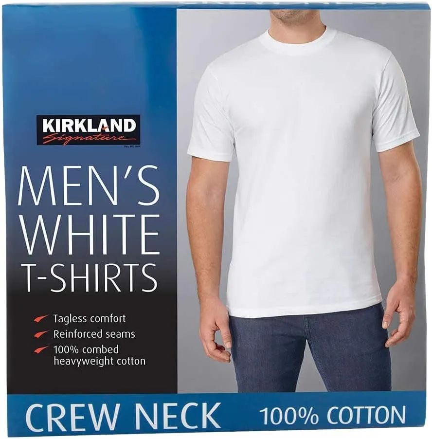 Kirkland Signature Men's Crew Neck Tee 100% Combed Heavyweight Cotton T-Shirts (Pack of 6)