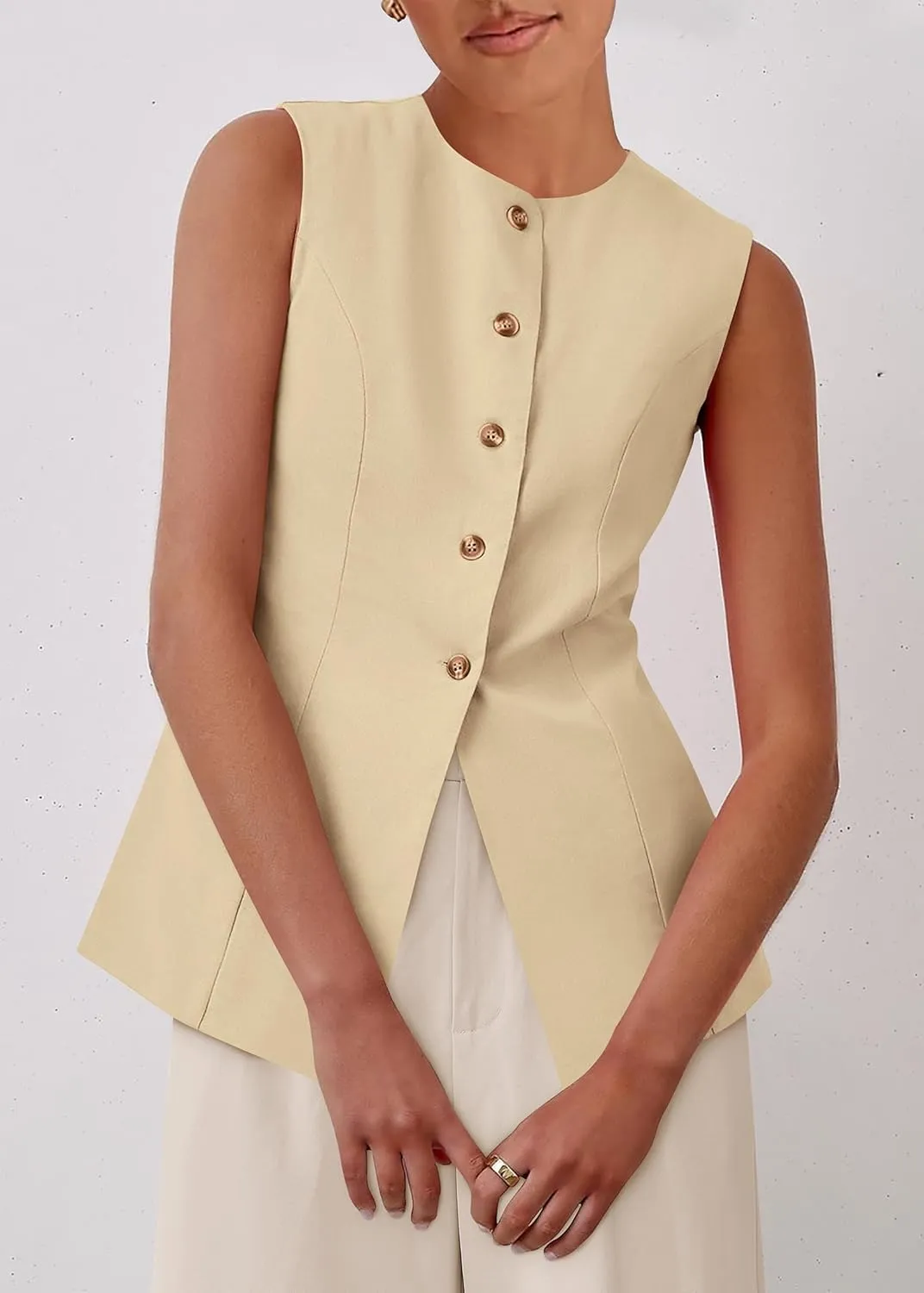 KIRUNDO Blazer Vest for Women Trendy 2025 Dressy Business Casual Summer Button Down Sleeveless Work Suit Waistcoat Tops