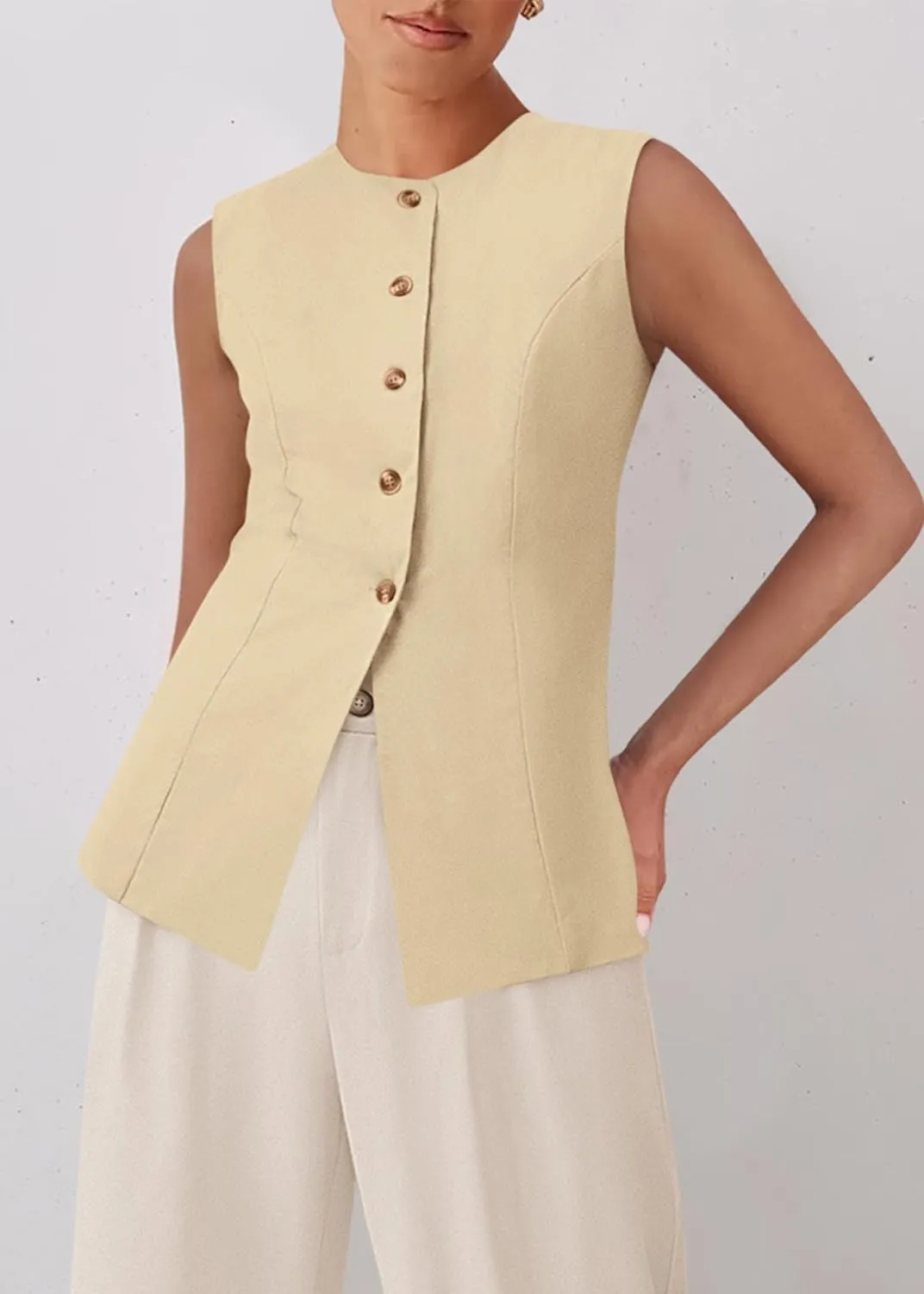 KIRUNDO Blazer Vest for Women Trendy 2025 Dressy Business Casual Summer Button Down Sleeveless Work Suit Waistcoat Tops