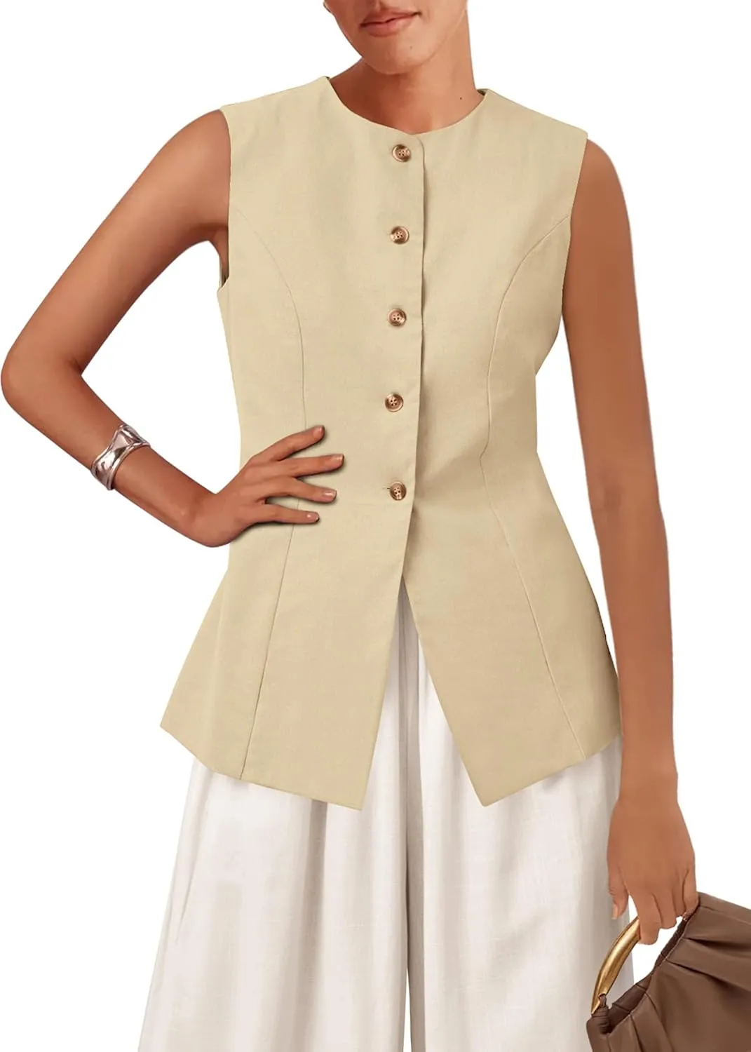 KIRUNDO Blazer Vest for Women Trendy 2025 Dressy Business Casual Summer Button Down Sleeveless Work Suit Waistcoat Tops