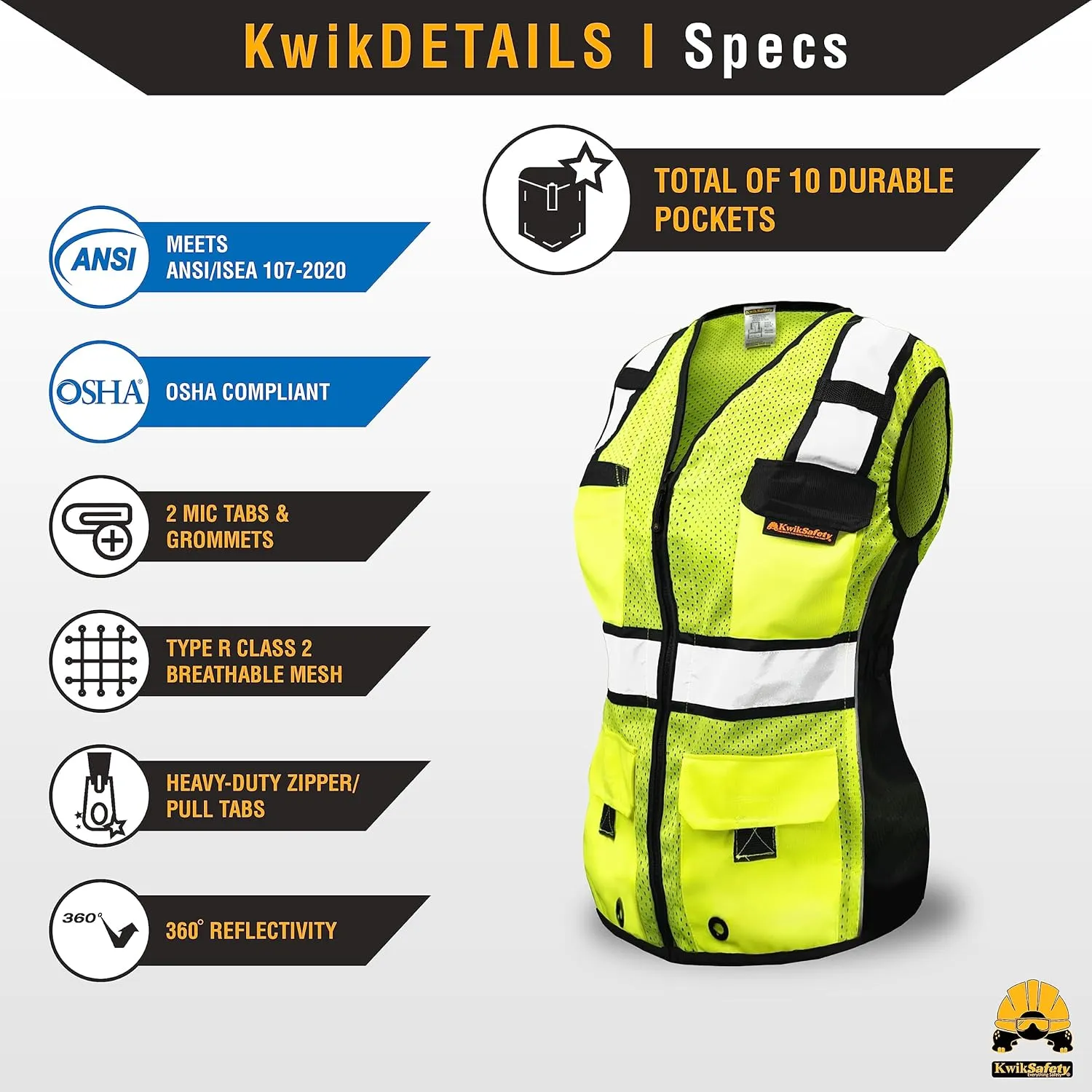 KwikSafety - Charlotte, NC - RoadBOSS Economy & Premium Safety Vest for Women [SNUG-FIT] Class 2 ANSI Tested OSHA