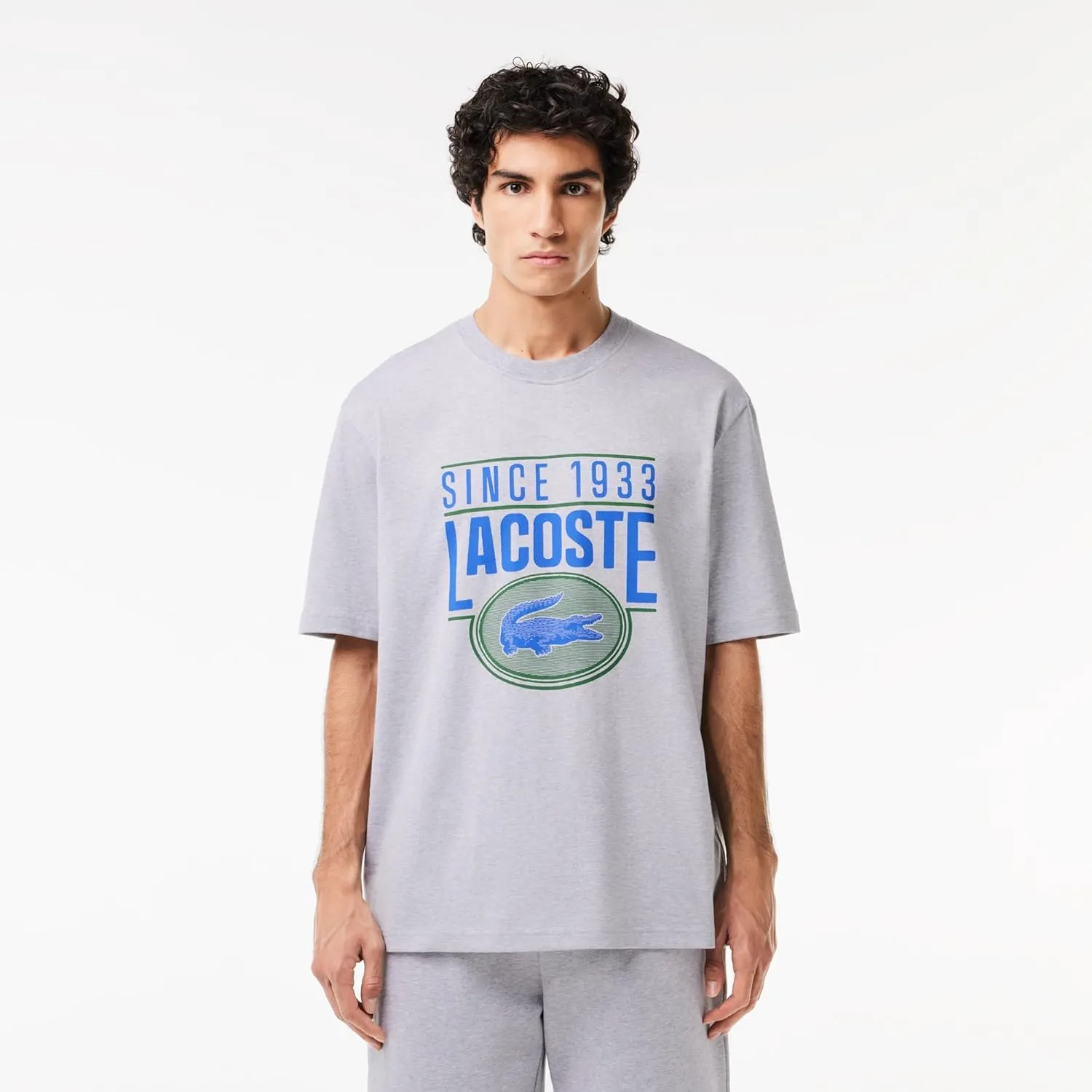 Lacoste Men's Short Sleeve Loose Fit Front Large Croc Graphic Tee Shirt