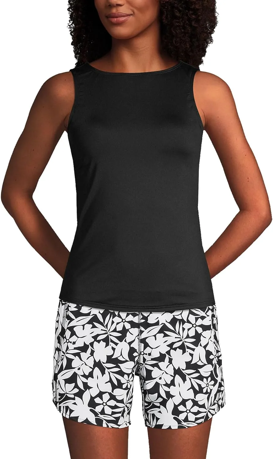 Lands' End Womens Chlorine Resistant High Neck Tankini Top Black Regular 14