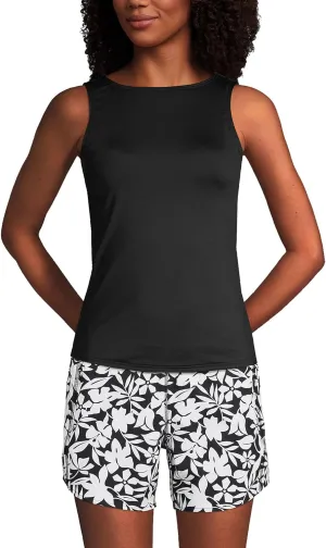 Lands' End Womens Chlorine Resistant High Neck Tankini Top Black Regular 14