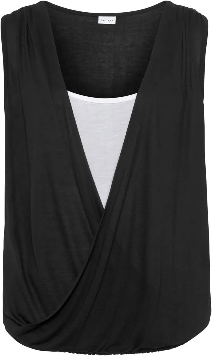 LASCANA Women's Sleeveless Wrap Look Top