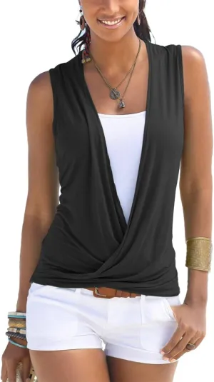 LASCANA Women's Sleeveless Wrap Look Top