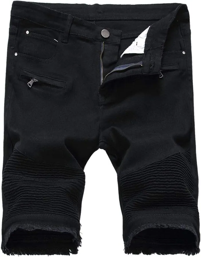 Lavnis Men's Casual Denim Shorts Classic Fit Ripped Distressed Summer Jeans Shorts