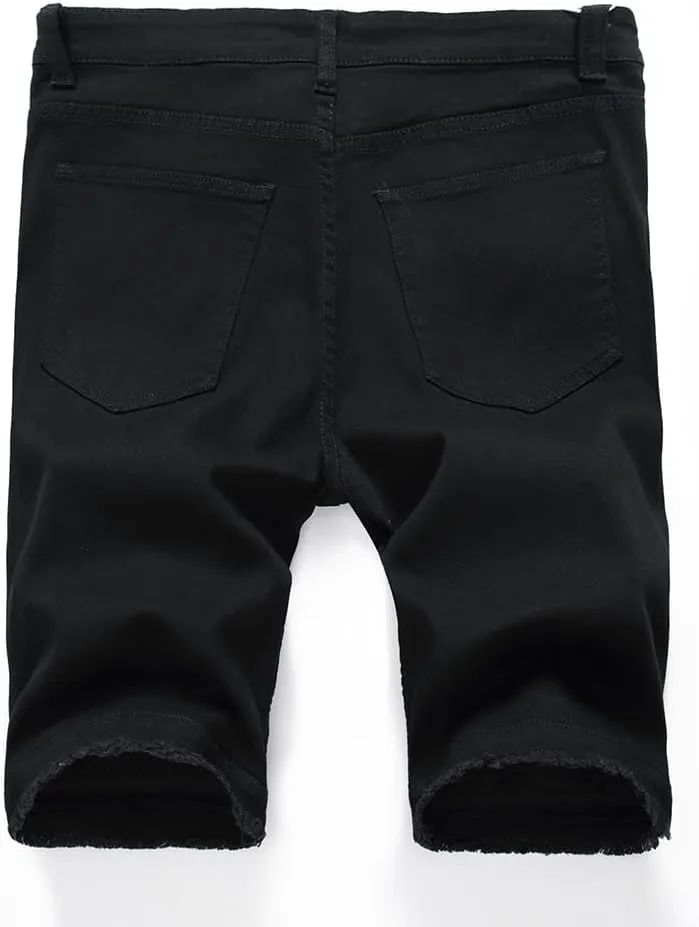 Lavnis Men's Casual Denim Shorts Classic Fit Ripped Distressed Summer Jeans Shorts