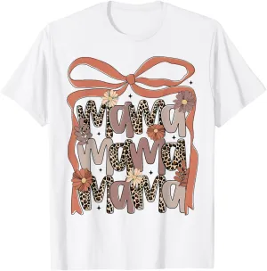 Leopard Mama Flower Coquette Boho Floral Mama Mothers Day T-Shirt