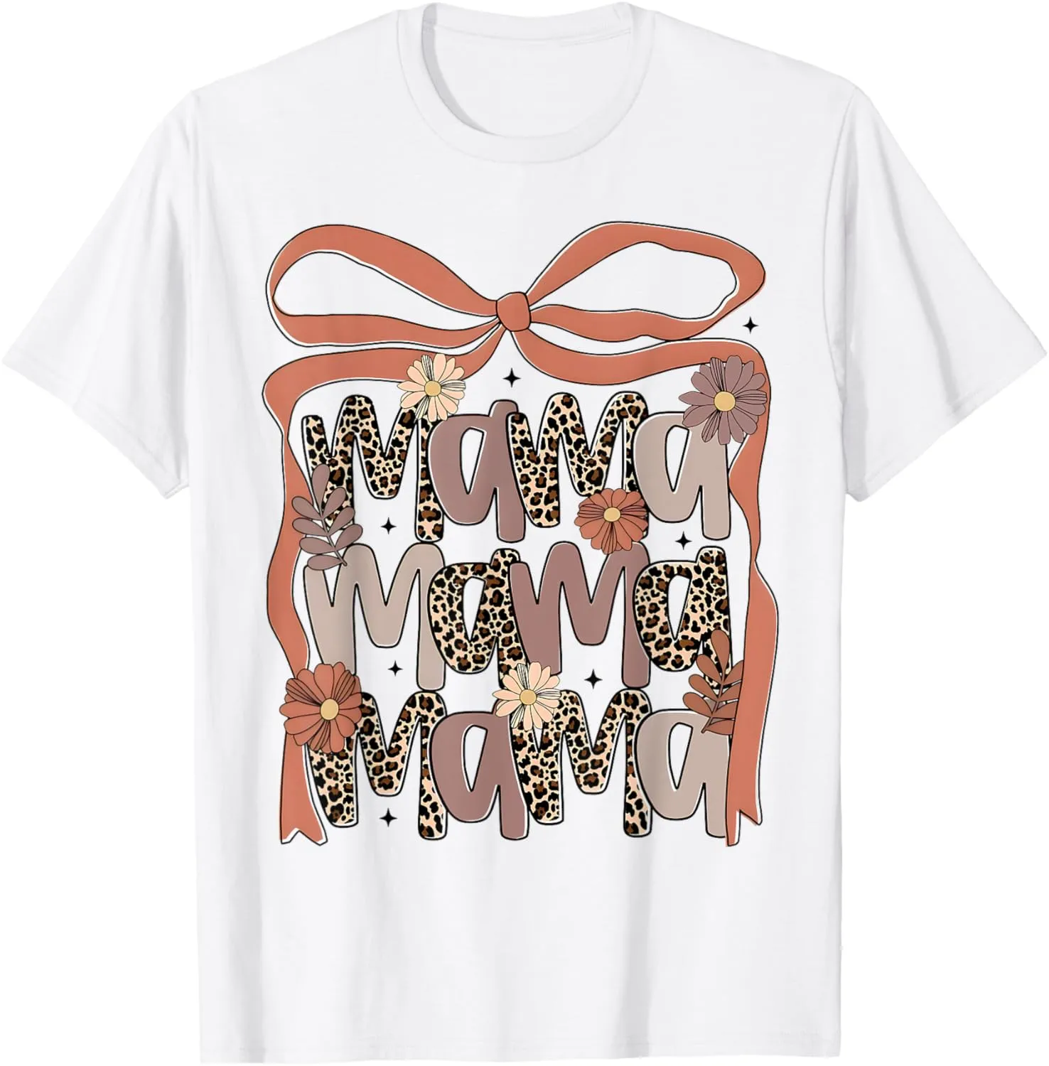 Leopard Mama Flower Coquette Boho Floral Mama Mothers Day T-Shirt