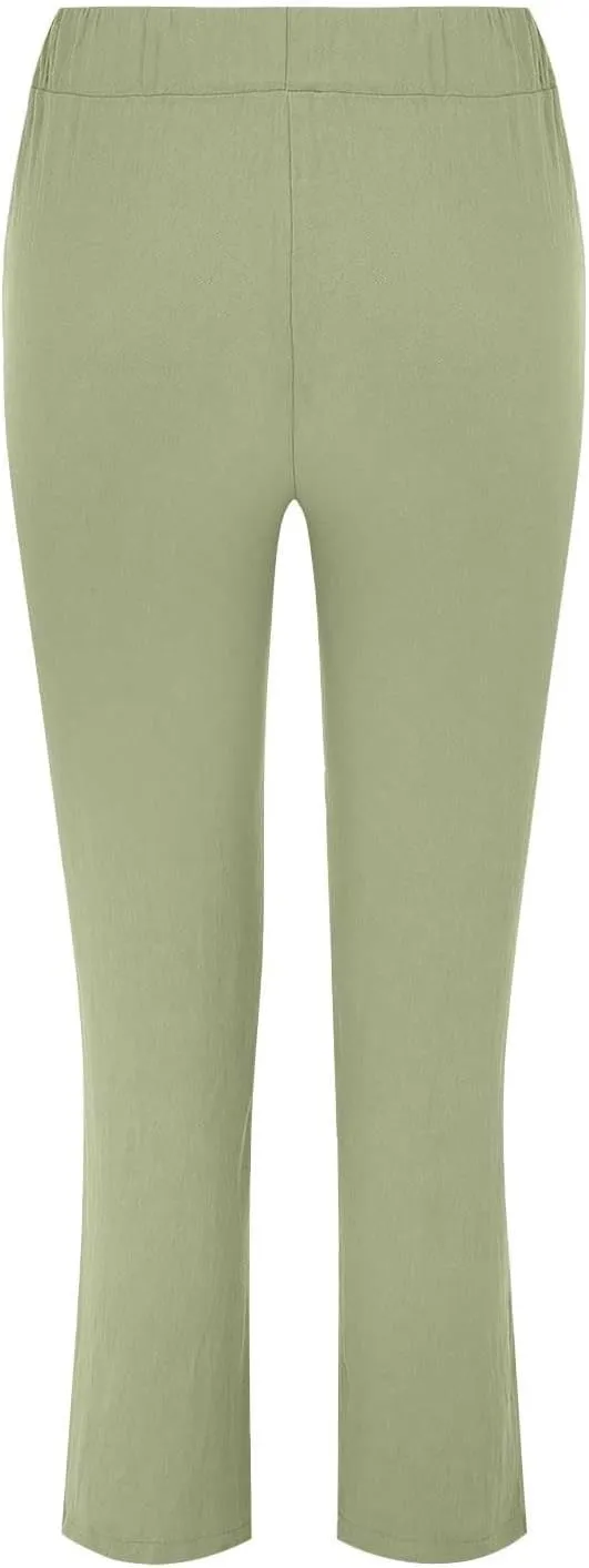 Linen Pants Women 2025 Straight Wide Leg Elastic Waisted Pants Casual Summer Lounge Beach Trousers with Pockets