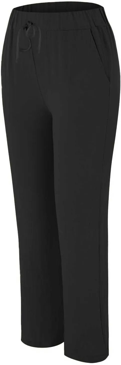 Linen Pants Women 2025 Straight Wide Leg Elastic Waisted Pants Casual Summer Lounge Beach Trousers with Pockets