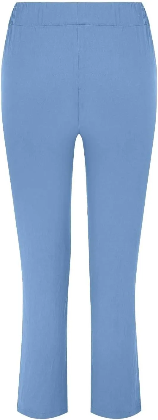 Linen Pants Women 2025 Straight Wide Leg Elastic Waisted Pants Casual Summer Lounge Beach Trousers with Pockets