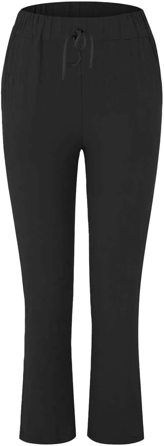 Linen Pants Women 2025 Straight Wide Leg Elastic Waisted Pants Casual Summer Lounge Beach Trousers with Pockets