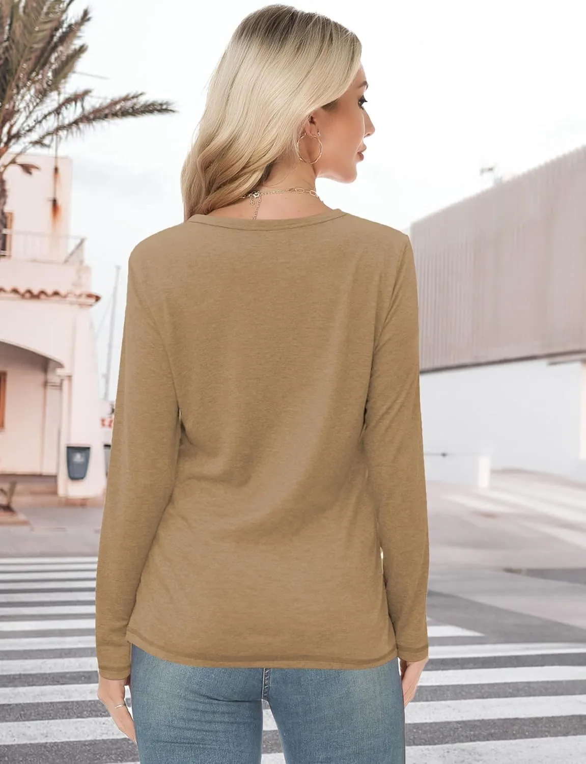 Long Sleeve Shirts for Women Crew Neck Basic Tee Fashion Womens Tops