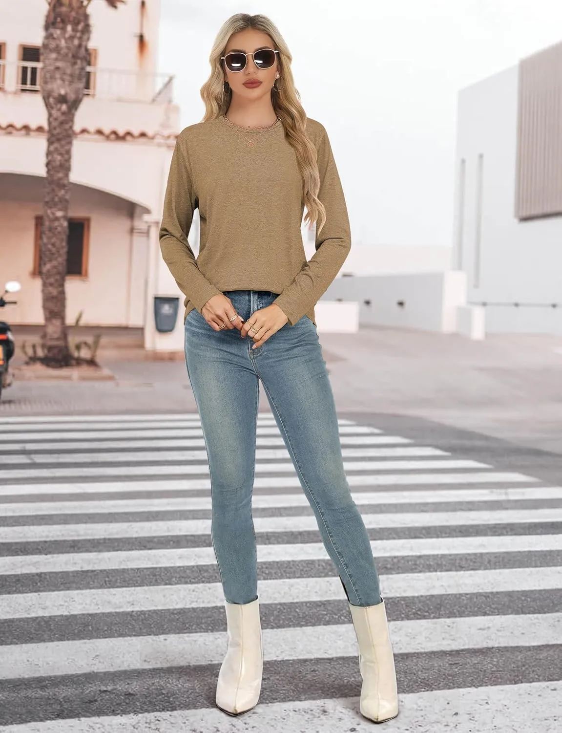 Long Sleeve Shirts for Women Crew Neck Basic Tee Fashion Womens Tops