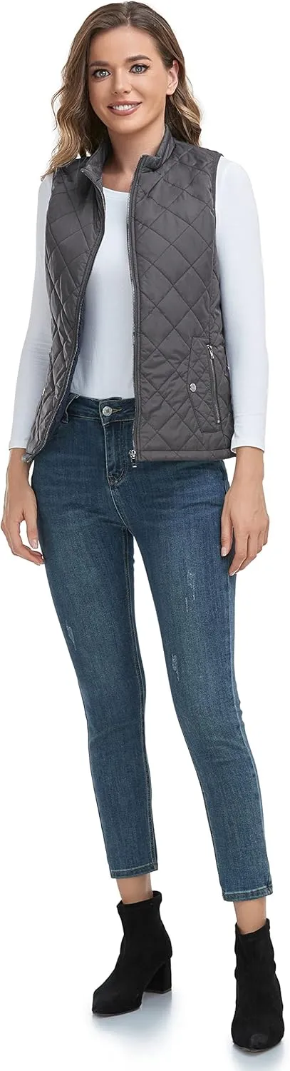 LONGKING 2025 Upgraded, Women's Outwear Vest With One Inner Pocket - Stand Collar Lightweight Zip Quilted Vest for Women