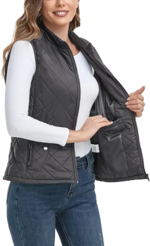 LONGKING 2025 Upgraded, Women's Outwear Vest With One Inner Pocket - Stand Collar Lightweight Zip Quilted Vest for Women