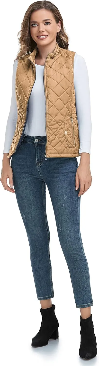 LONGKING 2025 Upgraded, Women's Outwear Vest With One Inner Pocket - Stand Collar Lightweight Zip Quilted Vest for Women