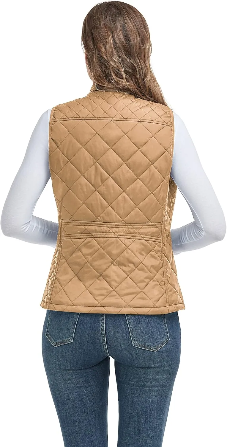 LONGKING 2025 Upgraded, Women's Outwear Vest With One Inner Pocket - Stand Collar Lightweight Zip Quilted Vest for Women