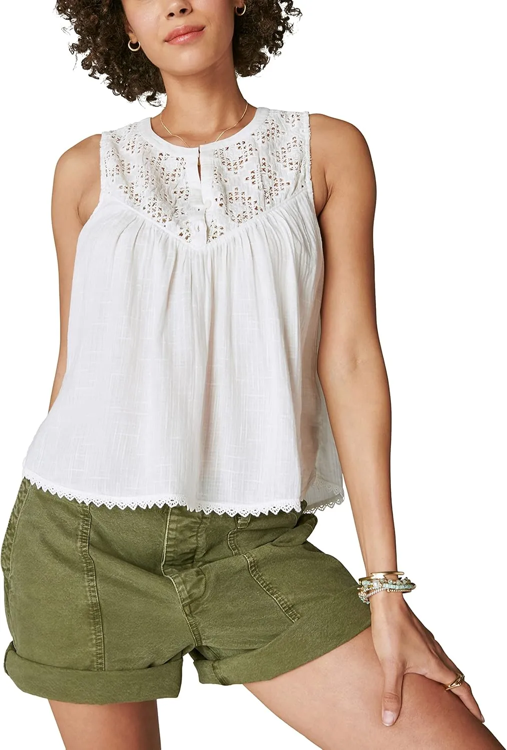 Lucky Brand Women's Embroidered Cutwork Tank Top