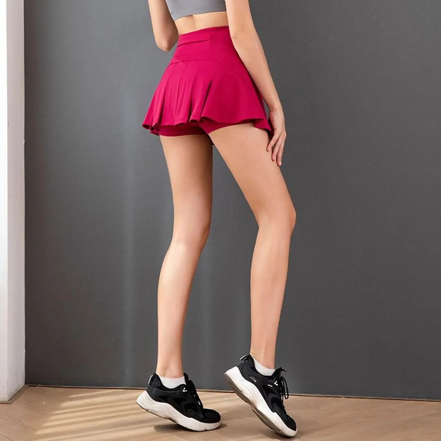 Lu's Chic Women's Tennis Skort High Waisted Scooter Running Athletic Fashion Short Spandex Scooter Skirt