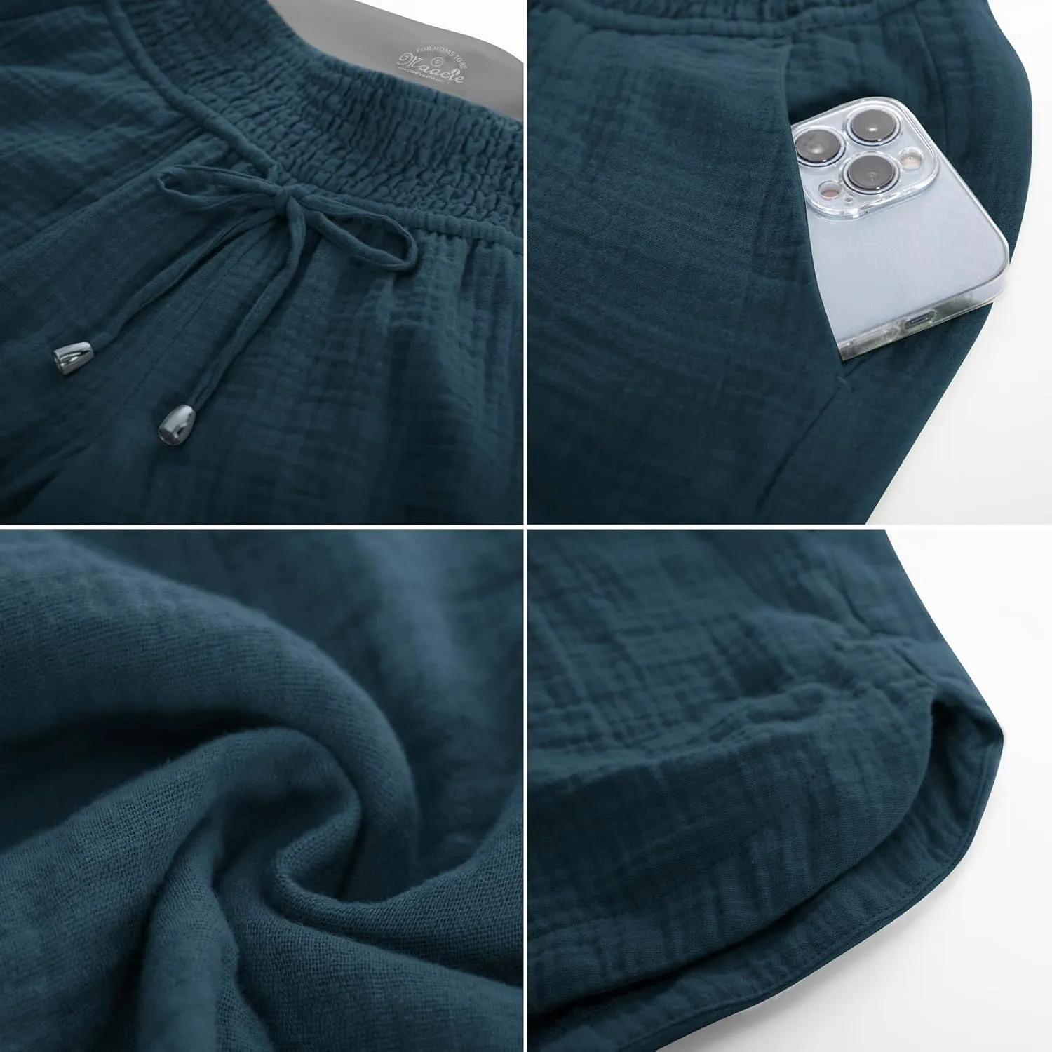 Maacie Maternity Shorts Underbelly Drawstring Elastic Waist Cotton Shorts with Pockets Summer Cute Beach Casual Shorts